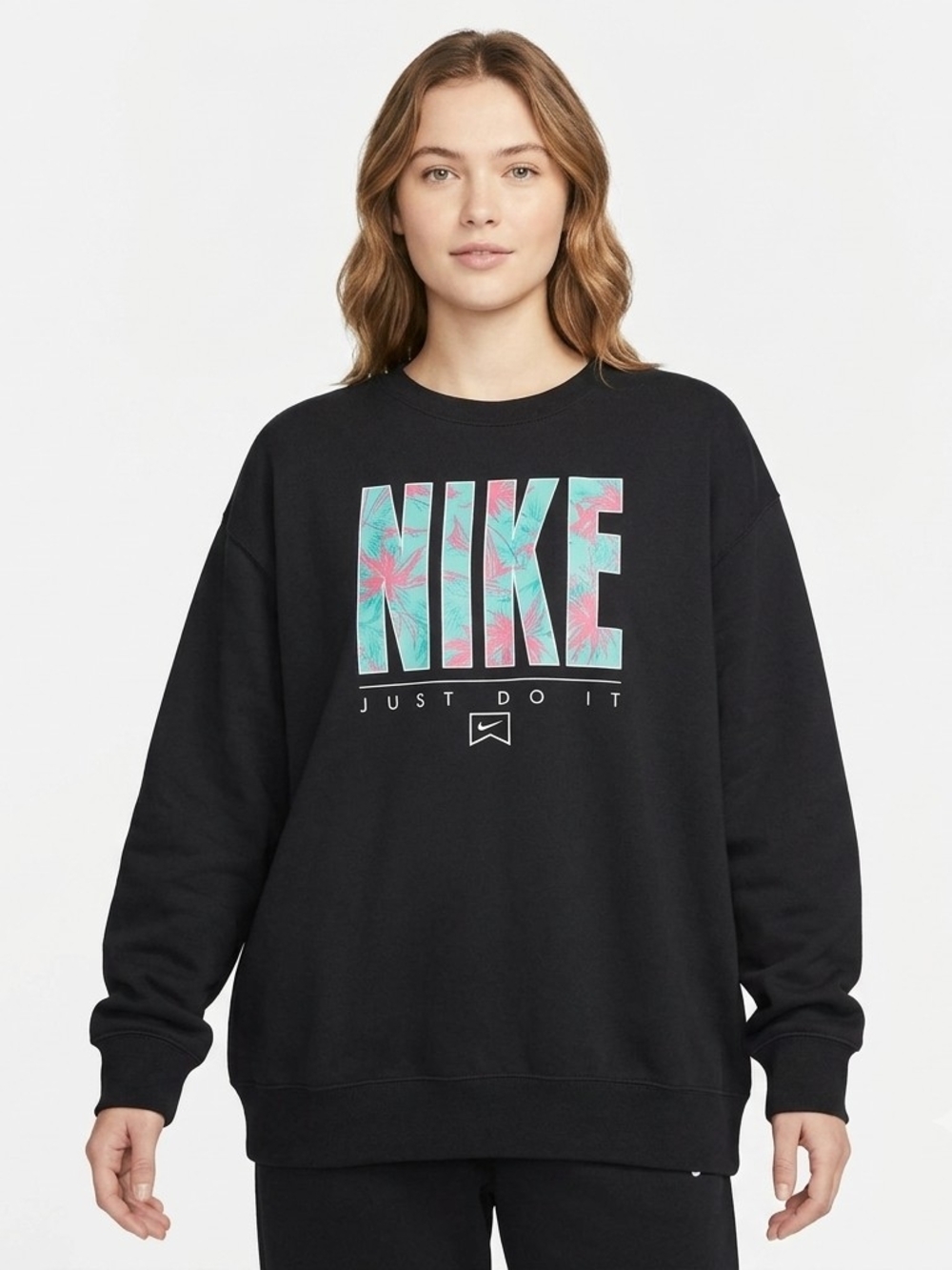 Nike Black Crewneck Sweatshirt Pink Teal Just So It Graphic Logo Womens XL